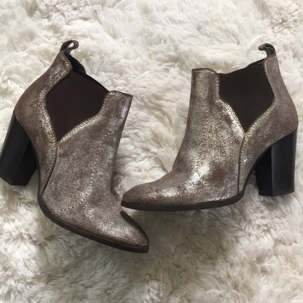 metallic suede booties